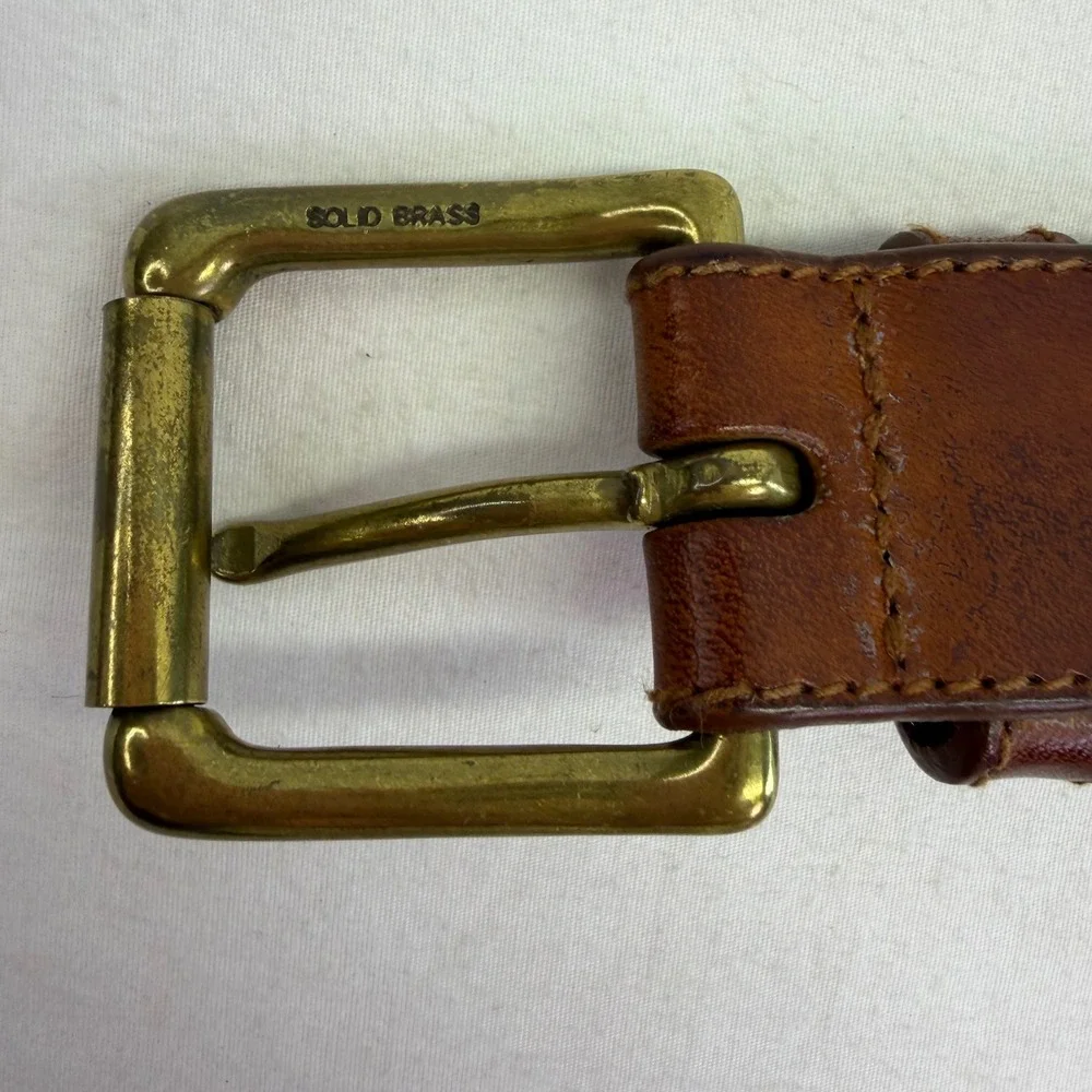 Polo Ralph Lauren Leather Belt Mens 34 Brown Vegetable Tanned Italian Saddle